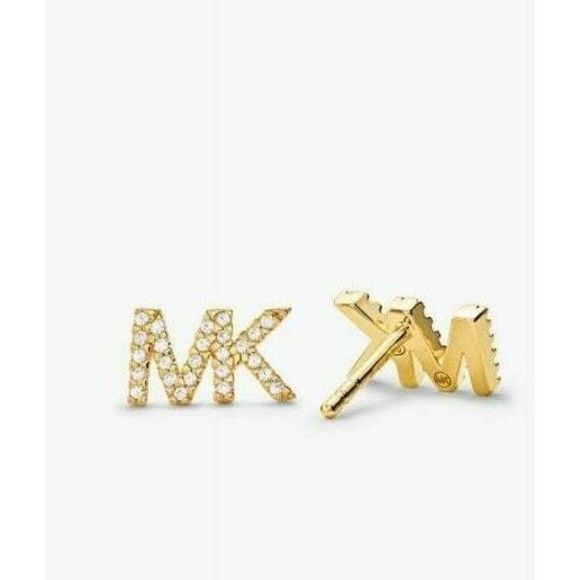 Michael Kors MKJX7632710 MK Logo Stud Earrings Gold toned Crystal Stud Earrings - Picture 5 of 6